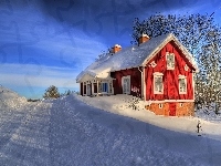 Śnieg, Dom, Niebo, Droga