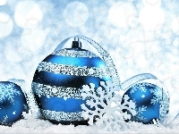 Świąteczna, Bombki, Gwiazdki, Niebieskie, Dekoracja, Boże Narodzenie, Śnieg