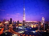 Światła, Burj Khalifa, Noc, Dubaju