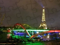 Noc, Wieża, Eiffel, Paryż