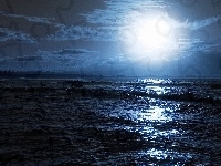 Noc, Morze, Fale, Księżyc