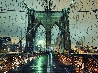 Nowy Jork, Noc, Brooklyn Bridge
