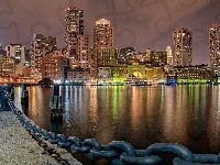 Noc, Misto, Boston, Panorama, Port, Światła