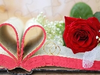 Obrączki, Ślub, Książka, Róża, Miłosne