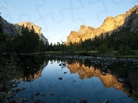 Odbicie, Góry, Kalifornia, Jezioro, Drzewa, Yosemite