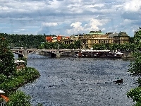 Łódka, Wełtawa, Zabytki, Praga, Most, Domy