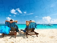 Odpoczynek, Plaża, Lato, Leżaki, Relax