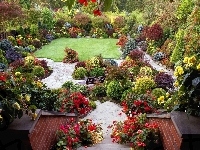 Ogród, Schody, Kolorowy, Kwiat