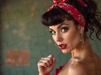 Czerwona, Kobieta, Szatynka, Opaska