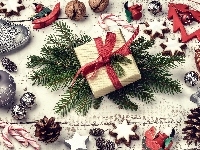 Ozdoby, Boże Narodzenie, Kompozycja, Prezent, Ciasteczka