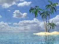 Palmy, Ocean, Bezludna, Wyspa, Błękitny