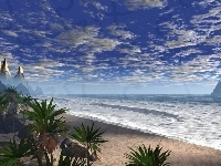 Palmy, Plaża, Zielone, Morze