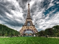 Paryż, Wieża Eiffla, Chmury, Francja