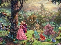 Sleeping Beauty, Disney, Las, Thomas Kinkade, Śpiąca Królewna, Wróżki