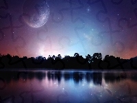 Planeta, Noc, Gwiazdy, Jezioro