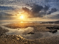 Morze, Plaża Dunraven Bay, Walia, Zachód słońca