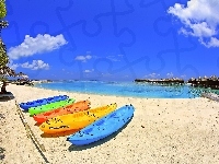 Plaża, Ocean, Łódki, Malediwy