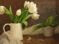 Porcelana, Białe, Tulipany, Szal