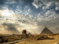 Posąg, Chmury, Pustynia, Piramidy, Sfinksa
