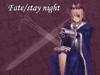postać, napis, Fate Stay Night, miecz