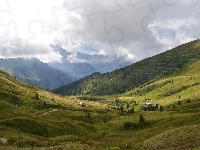 Góry, Prowincja Belluno, Drzewa, Włochy, Dolomity, Łąki