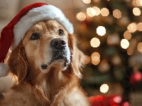 Pies, Czapka, Golden retriever, AI, Mikołaja