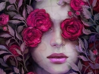 Róże, Twarz, Kobiety, Art