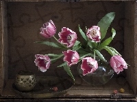 Różowe, Szklana, Kula, Tulipany
