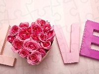 Love, Różowe, Deski, Pudełko, Napis, Serce, Róże