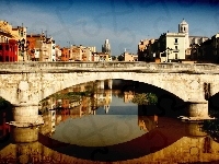 Rzeka, Hiszpania, Most, Domy, Girona