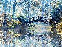 Rzeka, Jesień, Drzewa, Most