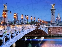 Rzeka, Most, Oświetlenie, Paryż