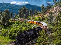 Pociąg, Góry, Drzewa, Stany Zjednoczone, Las, San Juan Mountains, Stan Kolorado