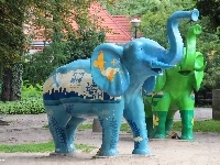 Słoń, Niebieski, Zielony, Rzeźba