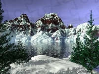 śnieg , Góry, cztery choinki, Zima