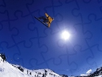 snowboardzista, słońce, Snowbording, deska, śnieg
