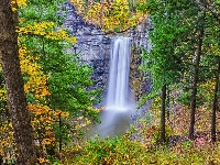 Stan Nowy Jork, Taughannock Falls, Wodospad, Skały, Stany Zjednoczone, Drzewa