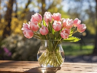 Bukiet, Tulipany, Różowe, Światło
