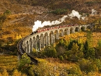 Pociąg parowy, Wiadukt Glenfinnan, Wielka Brytania, Szkocja, Tory