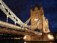 Tower Bridge, Most, Noc, Londyn