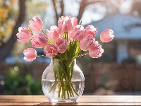 Kwiaty, Tulipany, Różowe, Światło, Bukiet