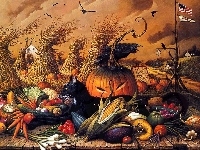 USA , Halloween, kotek, warzywa