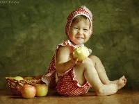 Dziewczynka, Uśmiechnięta, Jabłka
