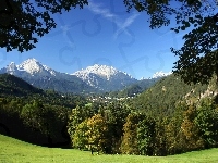 Góry Watzmann, Łąka, Niemcy, Park Narodowy Berchtesgaden, Las