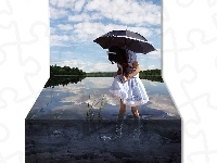 Woda, Dziewczynka, Parasol, 4D