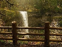 Wodospad South Falls, Stan Oregon, Płot, Stany Zjednoczone, Park Stanowy Silver Falls, Las