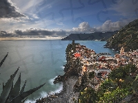 Wybrzeże, Liguria, Morze, Włochy, Vernazza, Domy