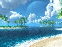 Wyspy, Plaża, Morze, Palmy