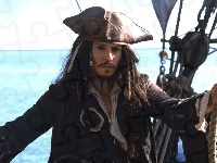 Piraci Z Karaibów, kapelusz, statek, woda, Johnny Depp