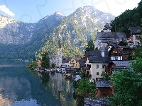 Zabudowanie, Austria, Jezioro, Góry, Hallstatt